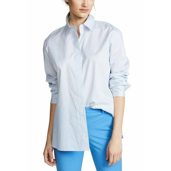 Theory NWT White & Blue Multi Katsu Stripe Classic Menswear Button Down Shirt - Picture 1 of 9